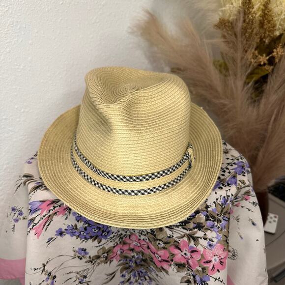 JFH Fedora Trilby Woven Poly Hat Plaid Ribbon - Picture 6 of 8